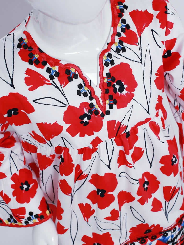 Radiant Red Poppy Top - Beautiful Print Top - 100% cotton - My Rewaaj
